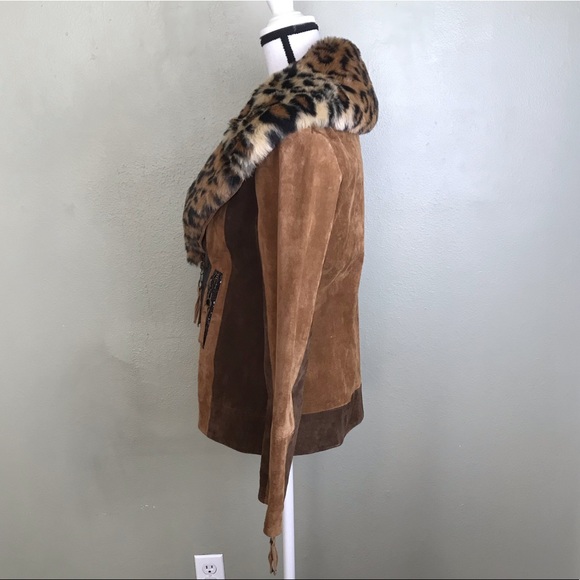 Chi By Faichi Brown Leather Fitted Moto Jacket S - Picture 3 of 8